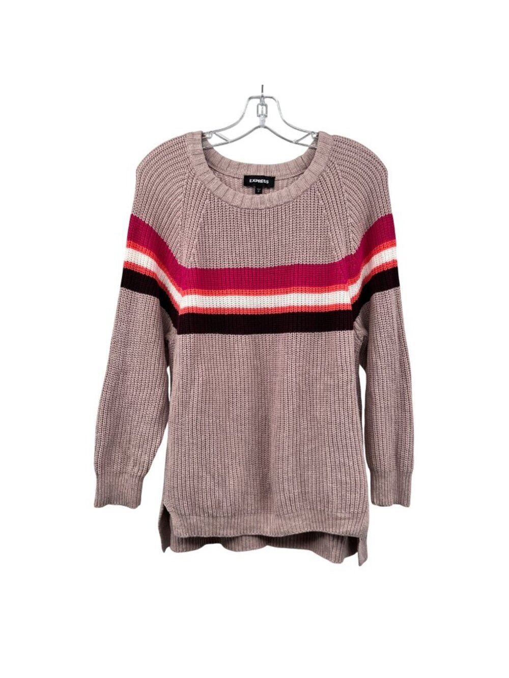 Express Womens Striped Knit Sweater Long Sleeve Mauve/Multi Size Small